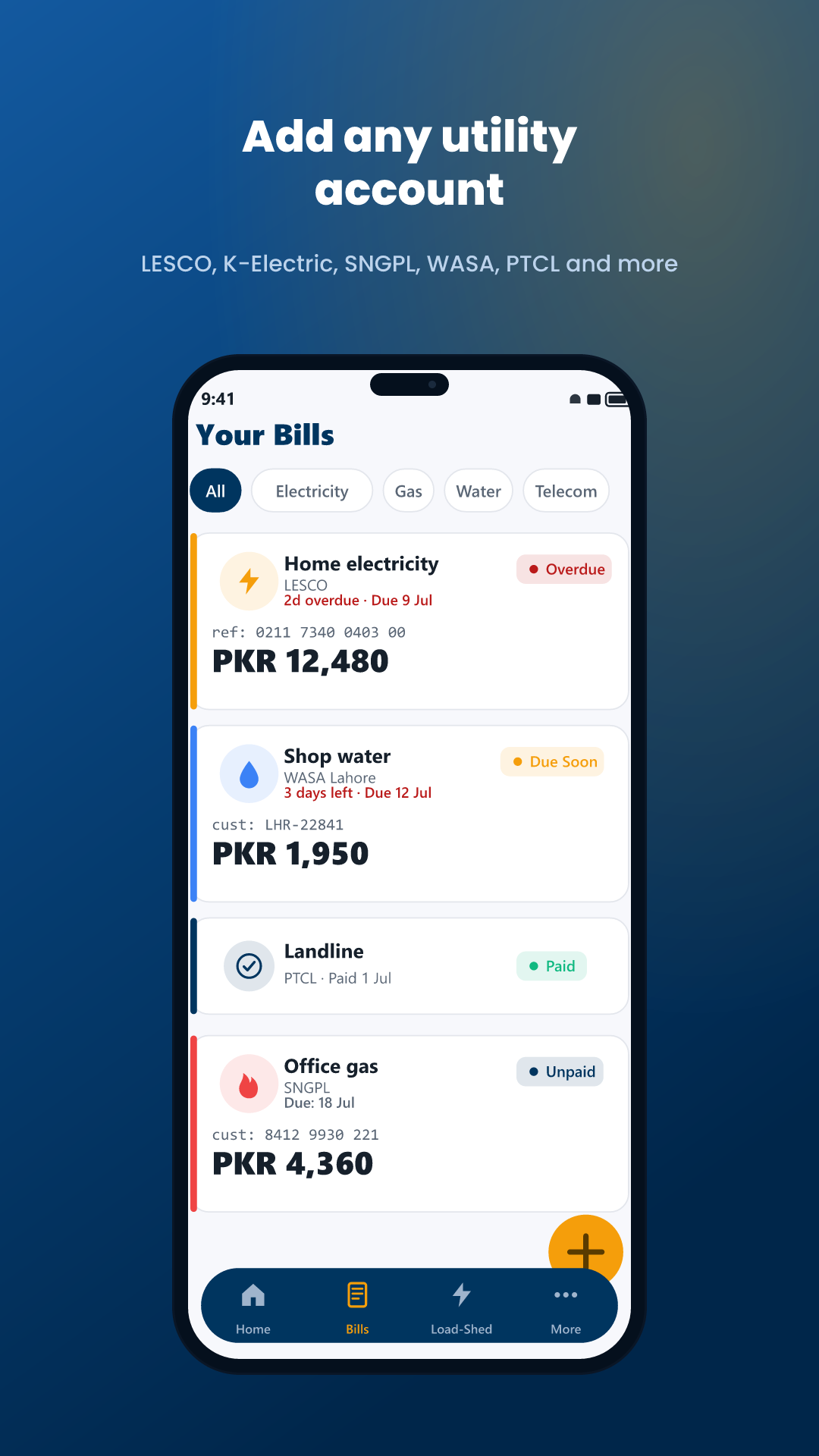 Your saved utility bills in SabBill