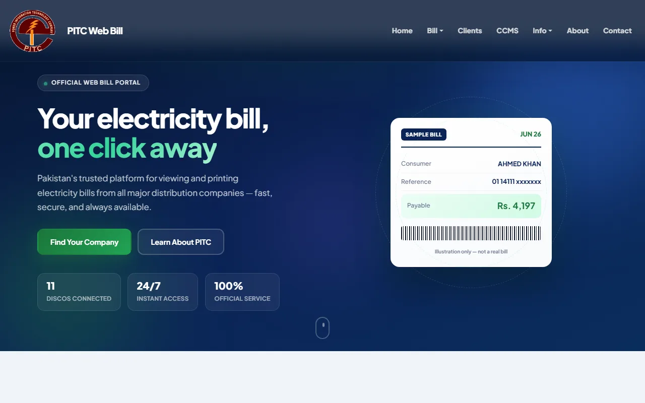 Screenshot of bill.pitc.com.pk