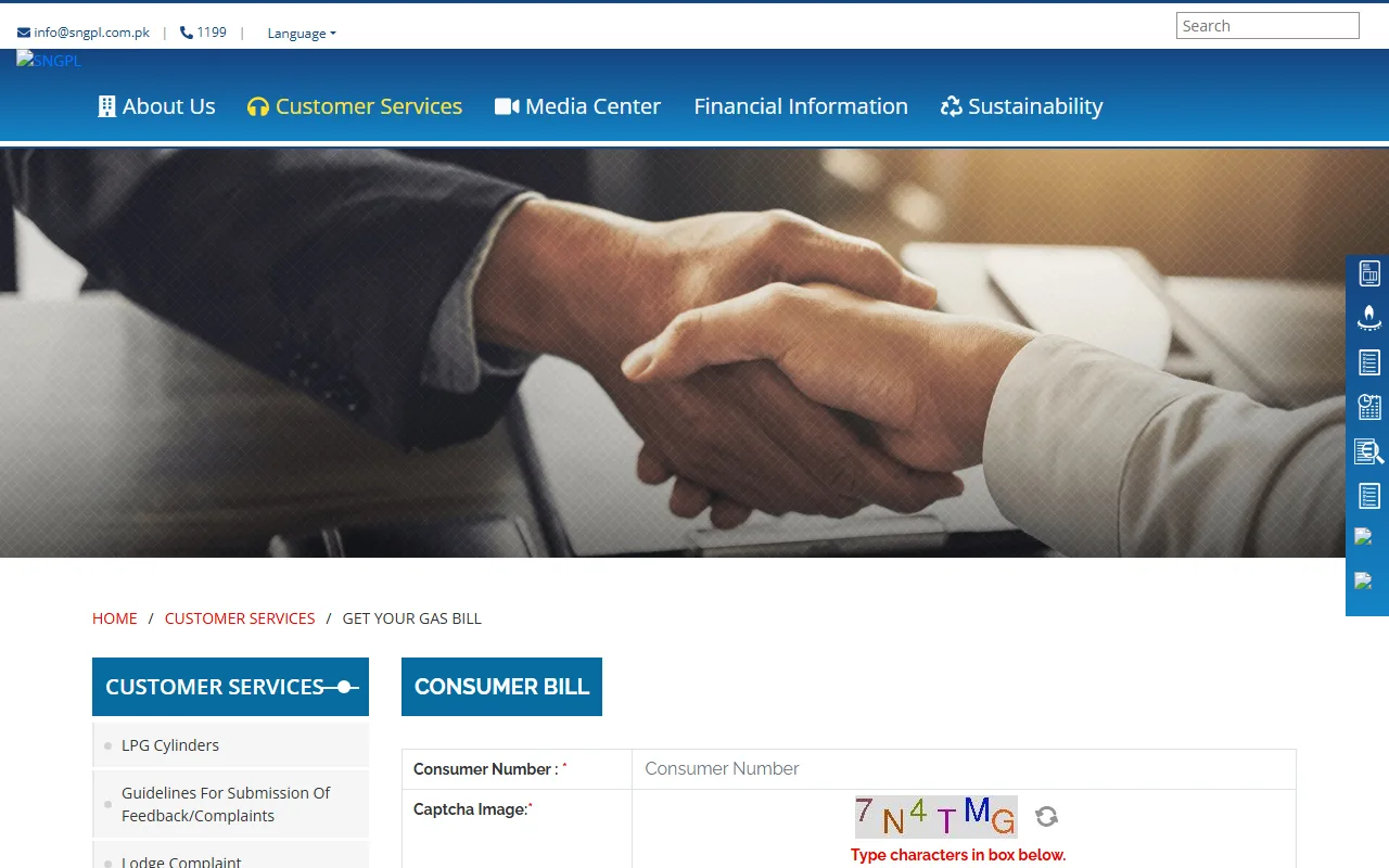 Screenshot of www.sngpl.com.pk