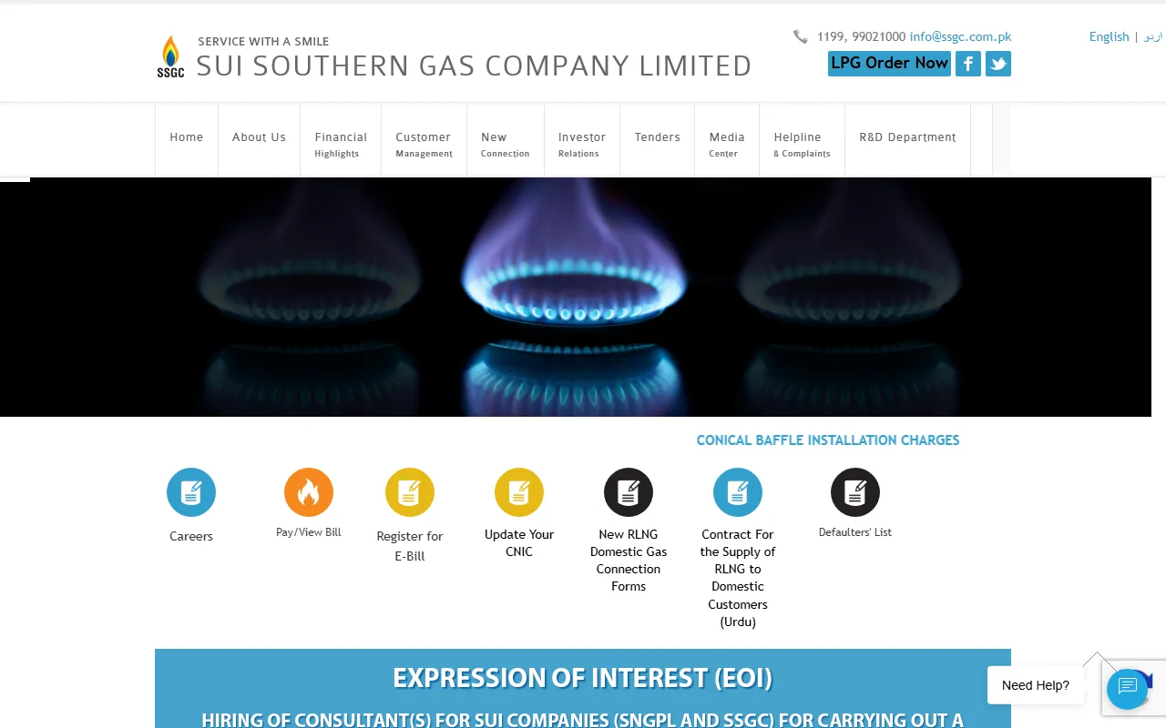 Screenshot of www.ssgc.com.pk